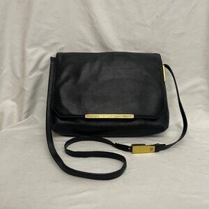J Crew Claremont Black Leather Crossbody Bag Purse Envelope Gold Hardware